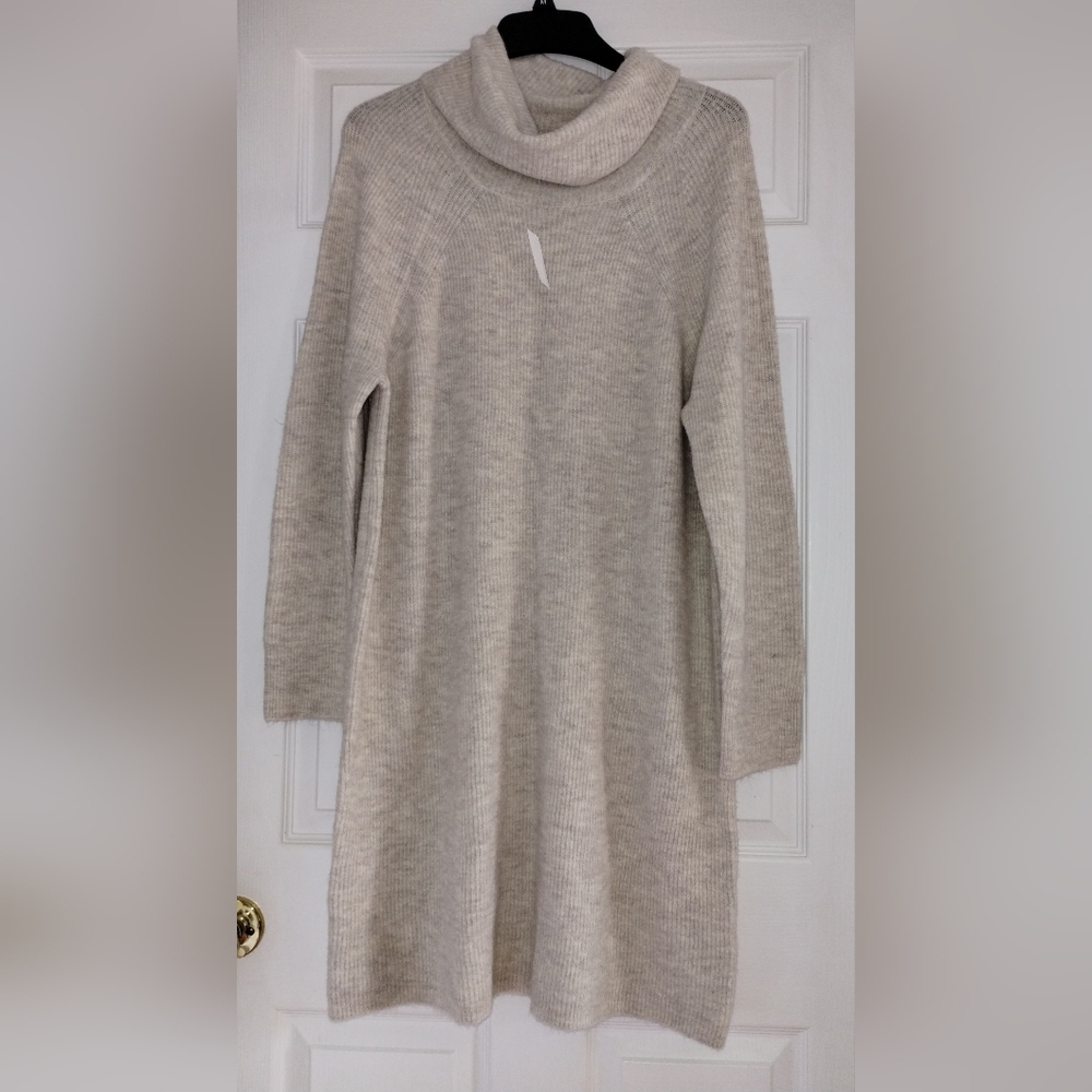 LOFT Cream-Gray Midi Sweater Dress